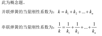 弹簧一物块直线振动系统中，物块质量m，两根弹簧的刚度系数各为k1和k2。若用一根等效弹簧代替这两根弹簧，则其刚度系数k为：