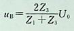 —幅值为U0的无限长直角电压波在t=0时刻沿波阻抗为Z1,的架空输电线路侵入至A点并沿两节点线路传播，两节点距离为S，波在架空输电线路中的传播速度为υ在t=∞如时B点的电压值为（）。