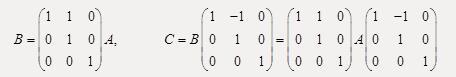 设A为3阶矩阵，将A的第2行加到第1行得B，再将B的第1列的-1倍加到第2列得C，记，则（　　）。
