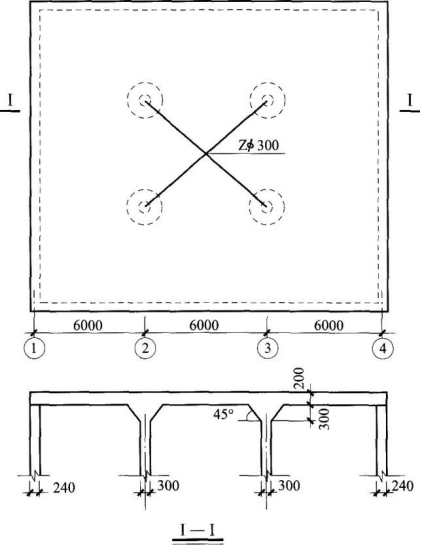 有一方形无梁楼盖（如图），则一层楼板加柱帽的混凝土工程量为（ ）m3。