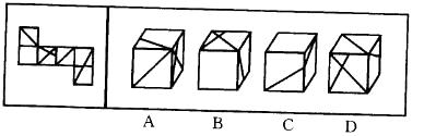 左边给定的是纸盒的外表面，右边哪一项能由它折叠而成: