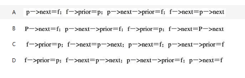 在双向循环链表中，在p所指的结点之后插入指针f所指的新结点，其操作步骤是()。