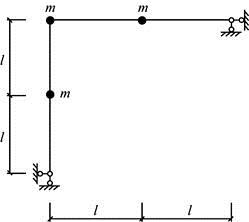 图所示结构，忽略轴向变形，梁柱质量忽略不计。该结构动力自由度的个数为（　　）。