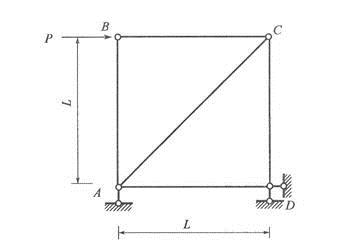 图所示结构，EA=常数，杆BC的转角为（　　）。A、P/（2EA）B、P/（EA）