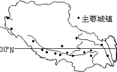 下图为西藏主要城镇分布示意图。下列关于西藏主要城镇特点的叙述，正确的是（  ）。