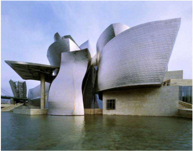 如图，西班牙古根海姆博物馆的建筑风格是（  ）。