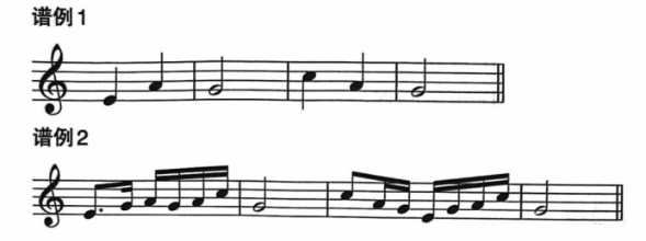 下面谱例2对谱例1中的旋律片段进行了哪种变奏？（  ）