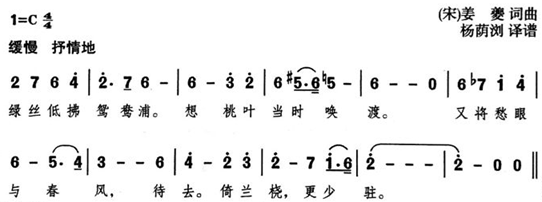 下面谱例是今人翻译的宋代姜夔创作的词调音乐《杏花天影》，其原谱是由哪种记谱法记录的？（   ）
