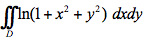 请计算二重积分，其中D是由圆周、x轴，y轴所围成的在第一象限内的闭区域