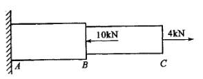 如图所示变截面杆中，AB段、BC段的轴力为：