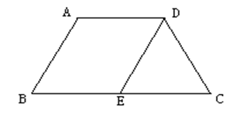 如图，等腰梯形ABCD中，AD∥BC，AD=5，AB=6，BC=8， AB∥DE，求△DEC的周长。