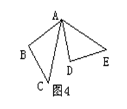 如图4，在等腰直角△ABC中，∠B=90o，将△ABC绕顶点A逆时针旋转60o后得到△ADE，则∠BAE=__________度。