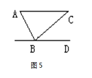 如图5，在△ABC中，∠ABC=90o，∠CBD=40o，AC∥BD，则∠A=__________度。