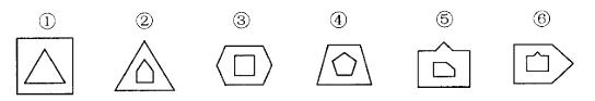 把下面的六个图形分为两类，使每一类图形都有各自的共同特征或规律，分类正确的一项是（）。