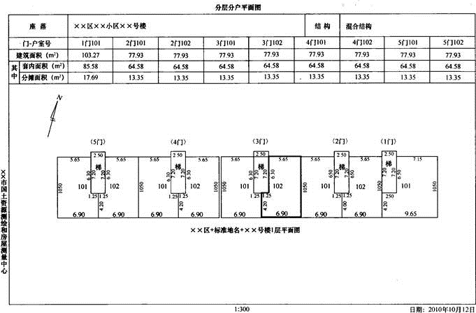 通过房产分户平面图可以看出，该房屋权属证书记载的房屋位于1层的（　　）部位。